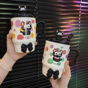 TAZA GATO NEGRO CON LUNARES AA1409