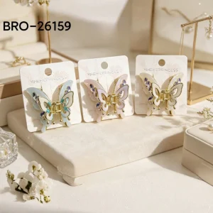 Broche Metal Dorado Mariposa Doble con detalles en Acrilico BRO-26159